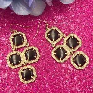 🌼 Black Squares Rhinestone Gold Earrings